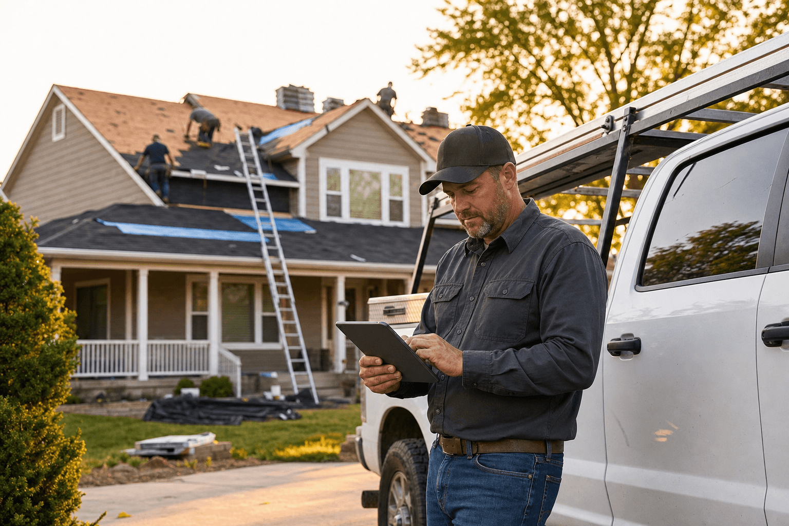 A homeowner reading an AI chat answer that names a shortlist of local contractors